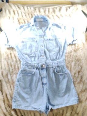 Light Wash Denim Romper - Button Front